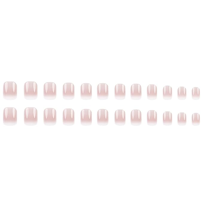 Press on Nails Short Square MABKJLF Fake Nails Full Cover Pink & White Gradient False Nails Glossy Glue on Nails Stick on Nails Acrylic Nails Artificial Nails for Women Girls 24Pcs