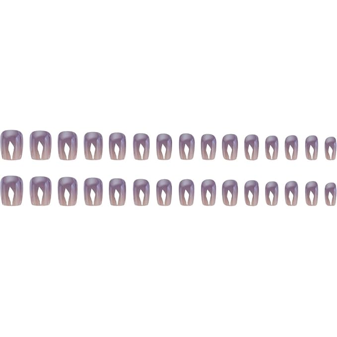 30Pcs Square Press on Nails Chrome Fake Nails Purple Ombre False Nails Glossy Shiny Glue on Nail Press ons Medium Gradient Acrylic Nails for Women Nail Decoration 24Pcs