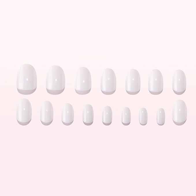 White Press on Nails Short Almond Fake Nails Salon Quality with Nails Glue False Nails Solid Color Designs Glossy Acrylic Nails Full Cover Thickened Stick on Nails for Nail Art DIY 16 Sizes