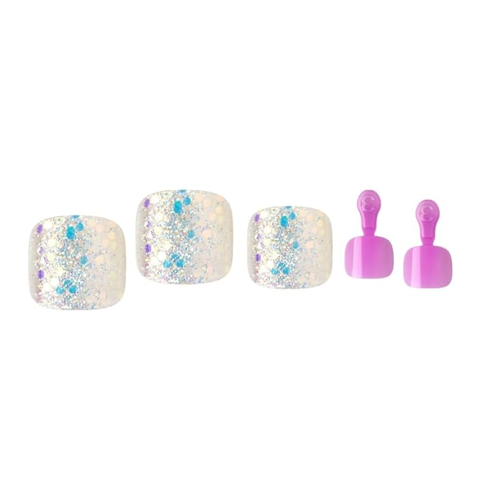 GoldFinger Trendy Press On Fake Toenail Kit, Glitter Confetti Flakes & Purple Color, Ready to Wear Gel & Manicure Stick, Mini Glue included, Long-Lasting Convenient & Easy to Apply