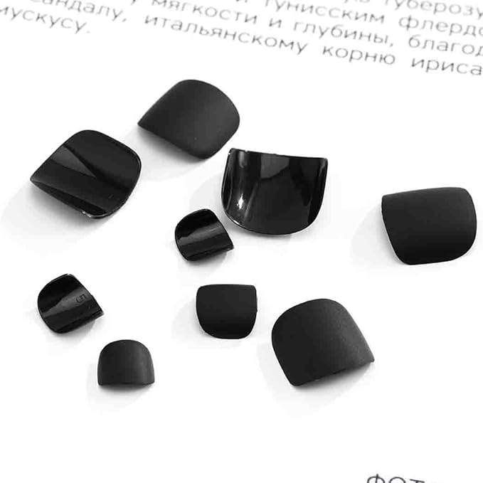 Black Square Fake Toenails Short Matte Press on Toe Nails Acrylic False Toes Nails with Designs Artificial Summer Beach Full Cover Toenail for Women 24 Pcs (Black)