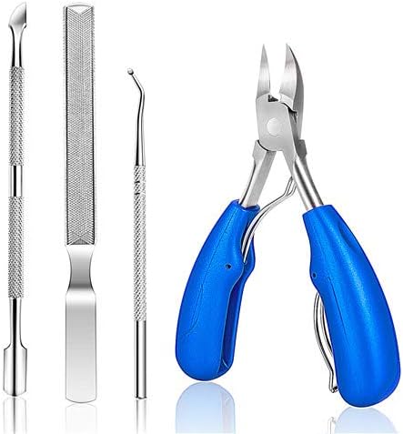 4Pcs Upgraded Toe Nail Clippers Set for Thick Nail or Ingrown Toenail Tool - Premium Sharp Toenail Clipper, File, Cuticle Pusher, Lifter - Professional Stainless Steel Manicure Pedicure Tools by ovwo