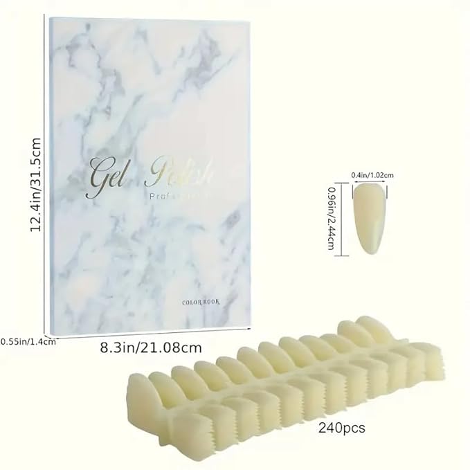 160 Nail Color Swatches Book - Professional Nail Color Display Book with 240Pcs Natural Colours Replaceable False Nail Tips, Nail Gel Color Card Book for Polish/UV Gel, Nail Art Design Sample Display