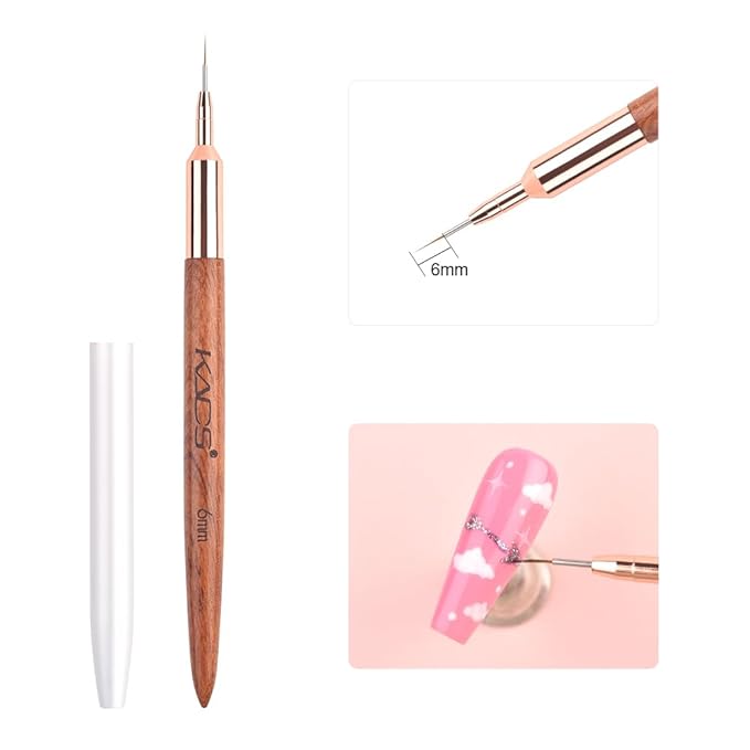 KADS Fine Liner Brush, Nail Art Striping Brushes 6/9/12/15/18mm Thin Line Nail Brush Detail Drawing Brush Gel Nail Polish Brush (6mm)