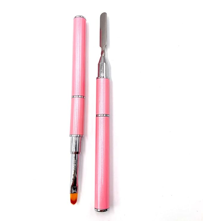 2 Pack of Polygel Brush and Picker Dual-Ended 2 IN 1 Design Stainless Steel Gel Nail Brush Polygel Slice Tool for PolyGel UV Gel Acrylic Nails Extension Quick Building Gel(Pink)