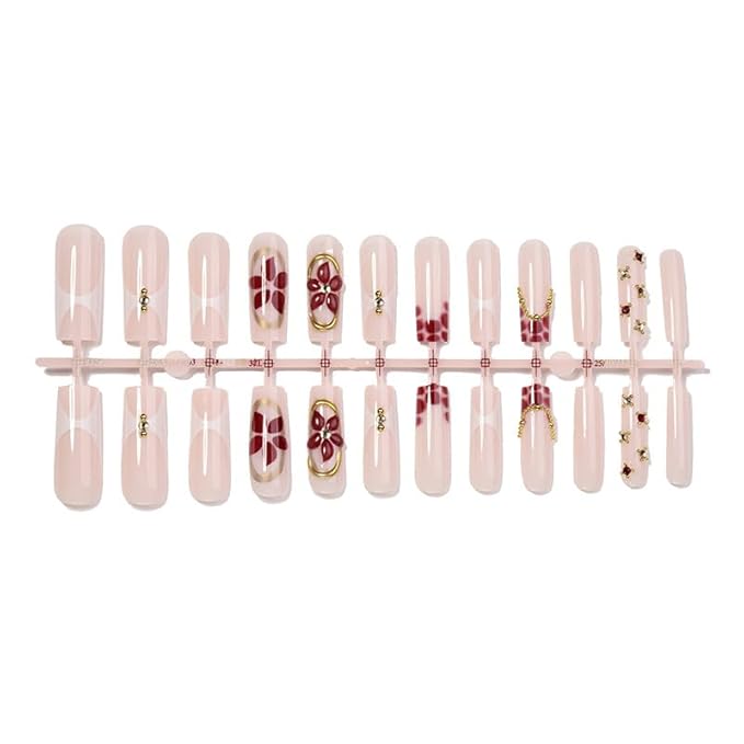 Long Square Press on Nails,Handmade Acrylic Press on Nails with Designs，Long Press on Nail for Women 24pcs