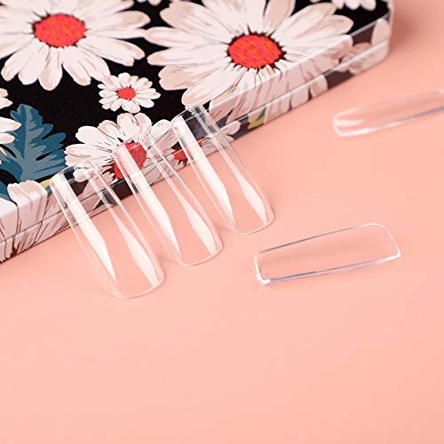 Allkem Soft Gel Nail Tips - XL Square Nail Extensions with Refill Bag - 12 Sizes Extra Long Full Cover Nails - Clear (500 Pieces)