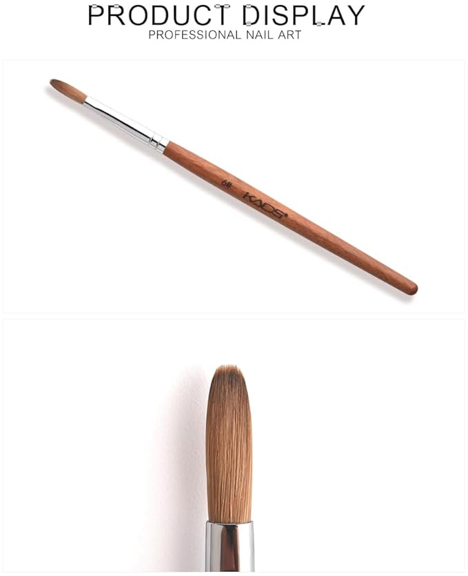 KADS Nail Acrylic Brush Kolinsky Nail Extension Brush Oval Crimped Shaped Sturdy Wooden Handle Acrylic Powder Nail Art Brush Professional Manicure Pedicure (6#)