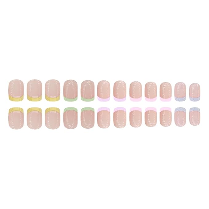 Press on Nails Square Short Short Fake Nails Press ons Multicolor French Nail Tips Artificial Acrylic Kit Full Cover False Nails with Glossy Design Stick on Nails for Women 24Pcs