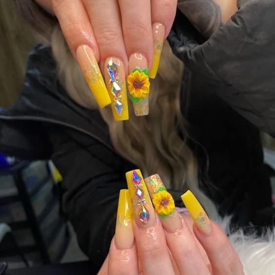 Generic 3D Acrylic Yellow Flower Nail Art Charms - 24pcs Handmade Flowers, 15 Colors, DIY Nail Art Decoration