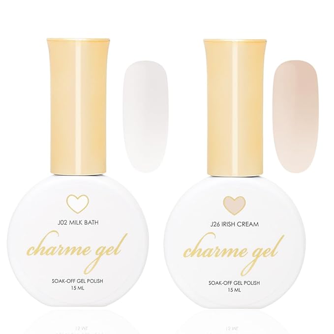 Daily Charme Charme Gel Nail Polish Milk Bath & Irish Cream Duo Bundle 15ml/bottle Soak Off UV/LED Gel Nail Polish Home DIY/Nail Salon Manicure