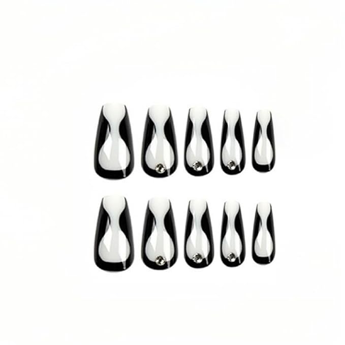 Press On Nails for Women - French Tip Fake nails,BLACK Nails with A Mesmerizing Metallic Finish,24pcs with Jelly Glue