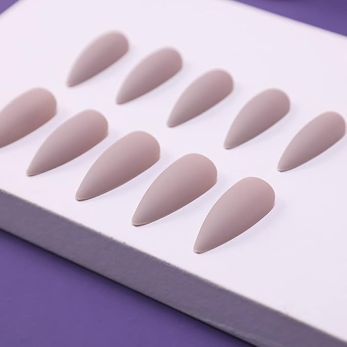 Morily 24pcs Fake Nails Matte Pure Color Medium Long Stiletto Almond Press on Nail False Tips Artificial Finger Manicure for Women (Nude)