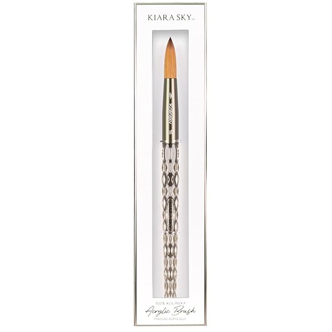 Kiara Sky Acrylic Brush #16 - Black | 100% Pure Kolinsky | Crystal Cut Handle and Acetone Resistant
