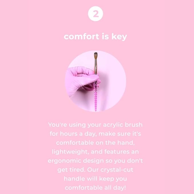 Kiara Sky Acrylic Brush #20 - Pink | 100% Pure Kolinsky | Crystal Cut Handle and Acetone Resistant