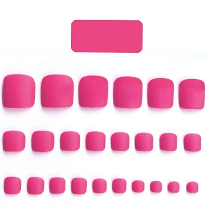 Hot Pink Press on Toenails Matte Short Fake Toe Nails Acrylic False Toesnail Square Cute Pressons Toenail Artificial Beach Full Cover Feet Nail for Women 24 Pcs (Hot Pink)