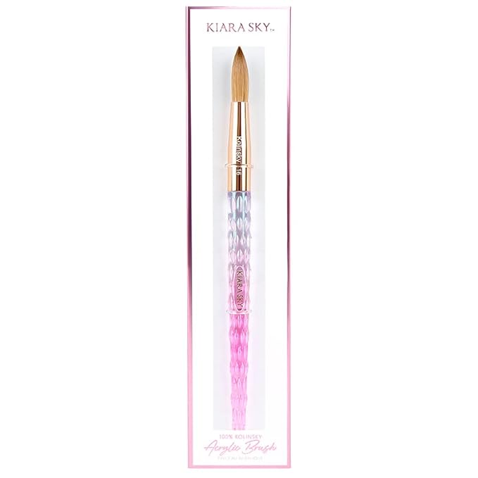 Kiara Sky Acrylic Brush #16 - Pink | 100% Pure Kolinsky | Crystal Cut Handle and Acetone Resistant
