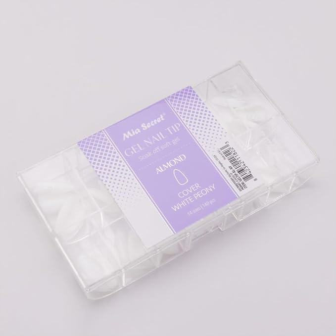 Mia Secret Soak off Soft Gel Nail Tip MADE IN USA for Salon and DIY (White Peony, Almond)
