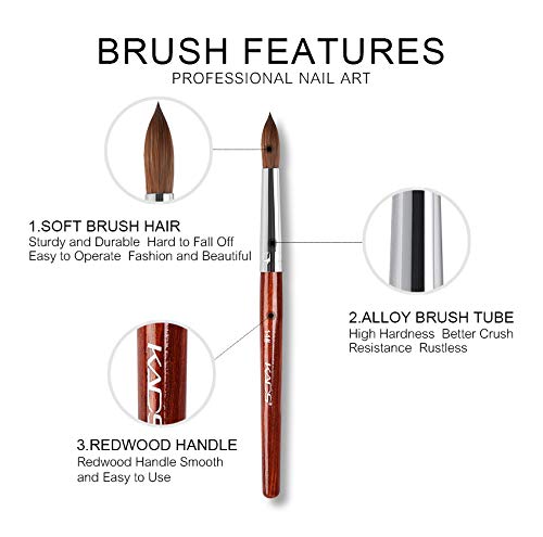 KADS 100% Kolinsky Sable Acrylic Nail Art Brush Red Wood Pen Nail Brush Size 12# 14# 16# 18# 20# Nail Art Manicure Tool Set (size14)