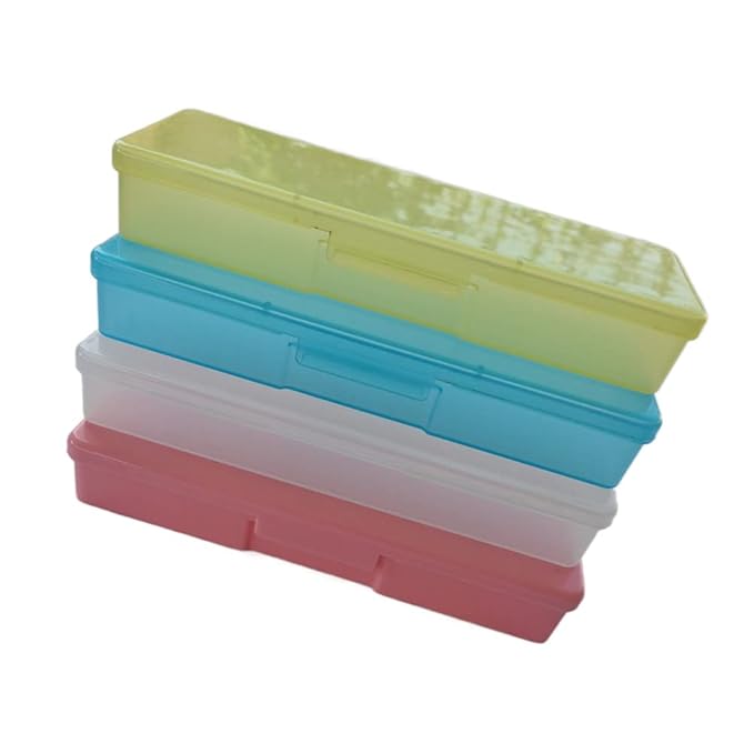 4 Pack Professional Clear Manicure Nails Pedicure Tool Box, Personal Nail Box Storage Case for Organizing, Plastic Pencil Case Container Organizer (Clear Yellow Pink Blue)