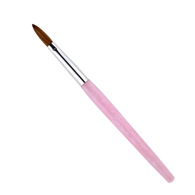Acrylic Nail Brush Size 8#, 100% Pure Kolinsky Hair Acrylic Crystal Pink with Silver Ferrule Round Shaped for Women Girls Manicure Tools Accessories