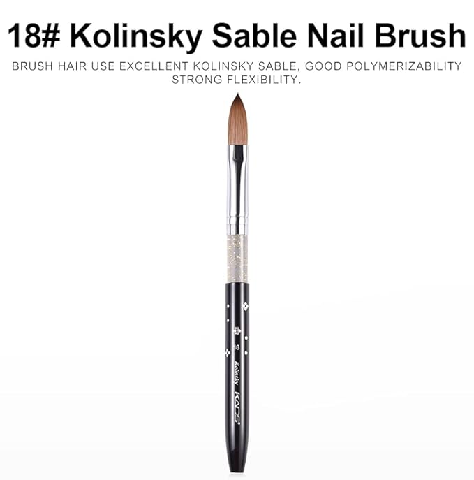 Size 18# Black 100% Kolinsky Sable Acrylic Nail Art Brushes UV Gel Nail Painting Pen Brushes (Size 18)