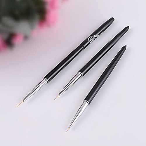 Nail Art Liner Brushes, 7mm/9mm/11mm UV Gel Painting Nail Art Design Brush Metal Handle Nail Drawing Pens (3PCS, Black)