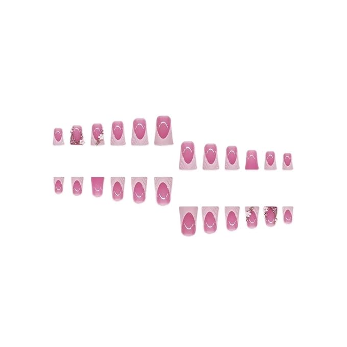 French Tip Press on Nails White Fake Nails Short Nail with Rhinestone Design Flower Glue on Nails Glossy Reusable Artificial Acrylic Full Cover False Nail Duck Stick on Nails for Women Manicure 24Pcs