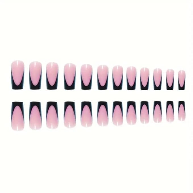 60Pcs Black French Tip Press on Nails & Press on Toenails Set, Square Press on Nails Medium Fake Nails Black French Press on Toenails Full Cover Stick on Press ons for Women