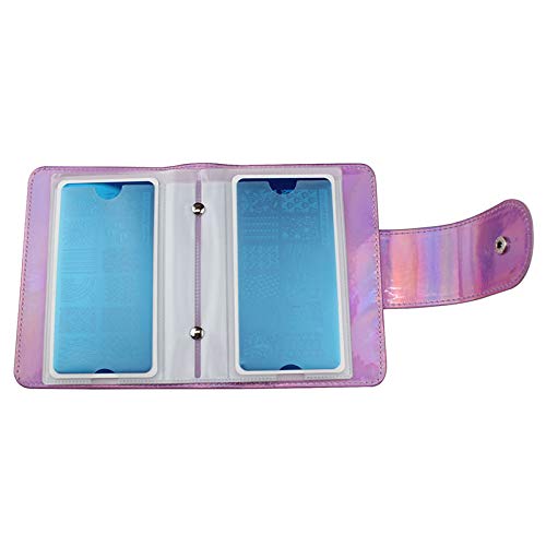 20Slots Nail Stamping Plate Case Holographic Nail Art Image Holder Rainbow Laser Design Rectangular Nail Art Plate Organize For Large Size 6X12CM Nail Art Plates (Pink)