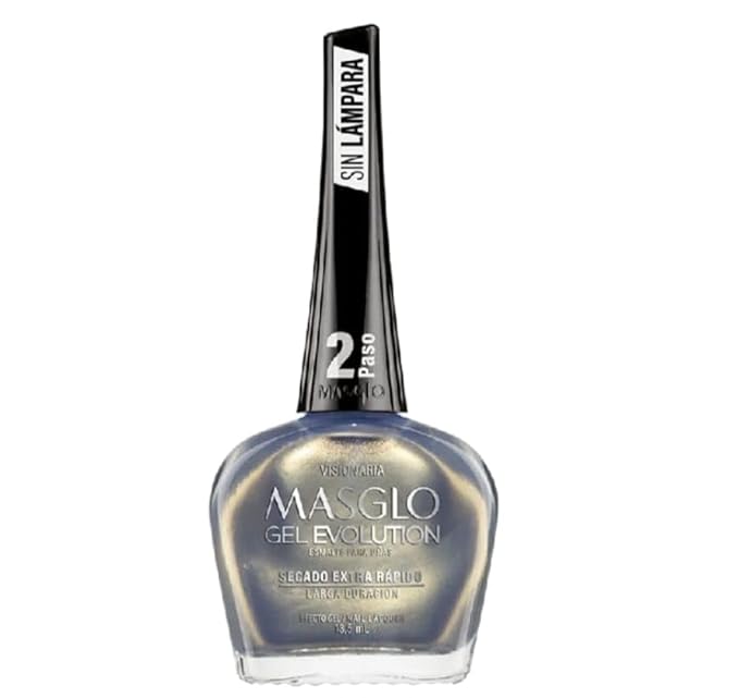 MASGLO GEL EVOLUTION Nail Polish Gel Effect, No UV/Led Lamp Required, Duration up to 12 day, 1 peice color (VISIONARIA) Gel sin necesidad de lampara UV/Led, hasta 12 dias de duracion