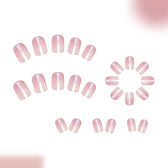 Ombre Press on Nails Short Square Fake Nails Chrome False Nails Press ons for Nude Gradient Manicure Reusable Artificial Nail Full Cover Glossy Glue on Nail Stick on Nails for Women 24 Pcs