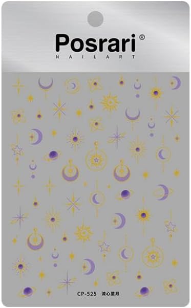 Star Moon Nail Stickers 5D Embossed Purple Moon Nail Decals 3D Self-Adhesive Gold Star Nail Supplies Sun Nails Designs Sky Universe Nails Decoration for Women Manicure 1 Sheet