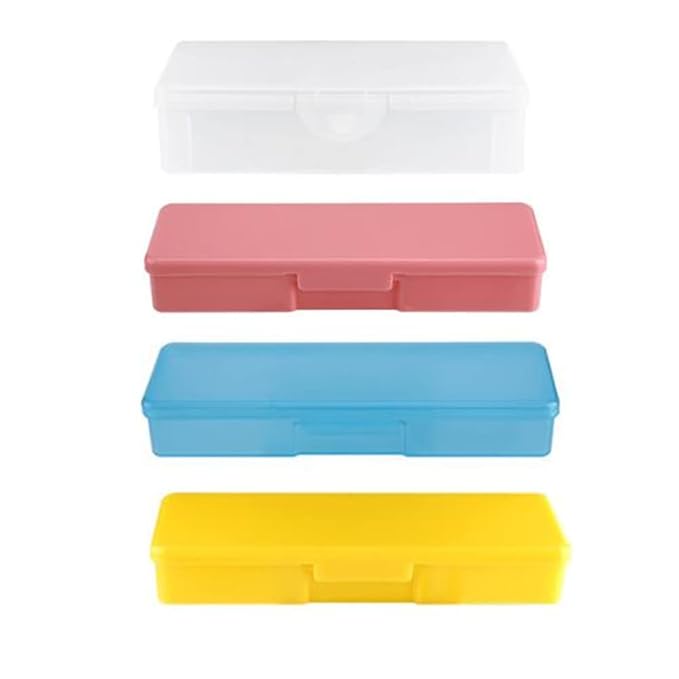4 Pack Professional Clear Manicure Nails Pedicure Tool Box, Personal Nail Box Storage Case for Organizing, Plastic Pencil Case Container Organizer (Clear Yellow Pink Blue)