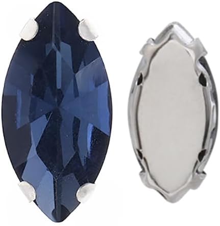200PCS 5 x 10mm Sew On Rhinestones Horse Eye Faceted Rhinestone Mental Flatback with Sliver Claw Bead Charm for DIY Crafts Clothing Dress Decorations, Navy Blue