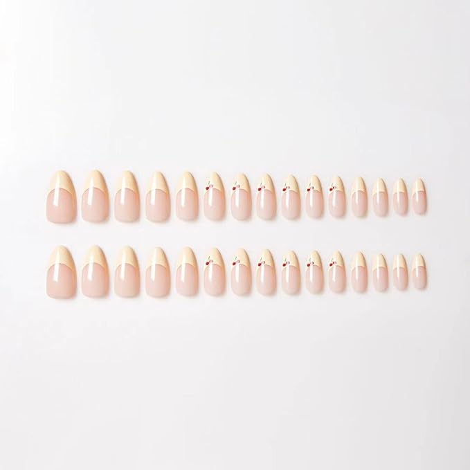 30Pcs Almond Press On Nails - Supremely Fit & Natural Soft Gel Almond Nails,15 Sizes, Reusable Fake Nails Kit with Gift Box for Women (French Yellow)
