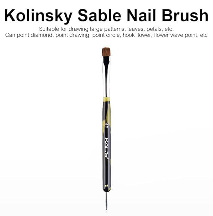 KADS Kolinsky Sable Brush 2 Way Acrylic Professional French Manicure Clean-up Brush Nail Art Brush Nail Dotting Pen (Size 6)