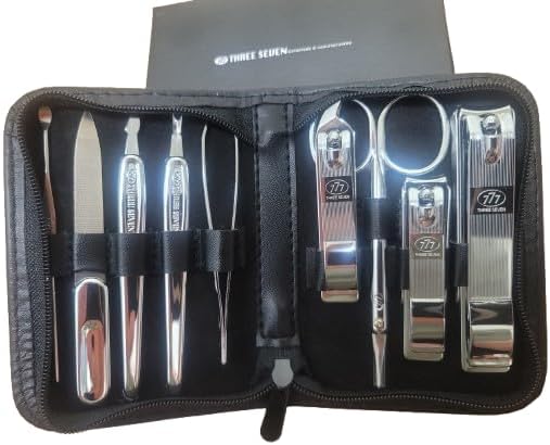 777 Three Seven Nail Clipper Set TS-800C 손톱깍기 Professional 9-in-1 Manicure Pedicure Kit with Travel Case | Stainless Steel Nail Clippers, Scissors, File & Grooming Tools | Made in Korea | DAHLORE