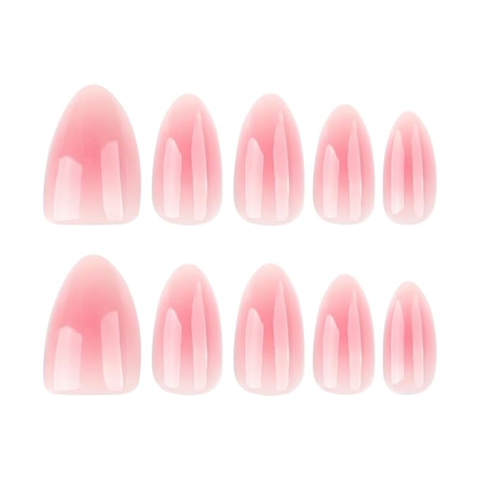 Pink Press on Nails Short Almond Fake Nails Press ons with Designs Ombre False Nails Acrylic Glossy Full Cover Cute Glue on Nails Artificial Reusable Stick on Nail for Women Manicure 24 Pcs