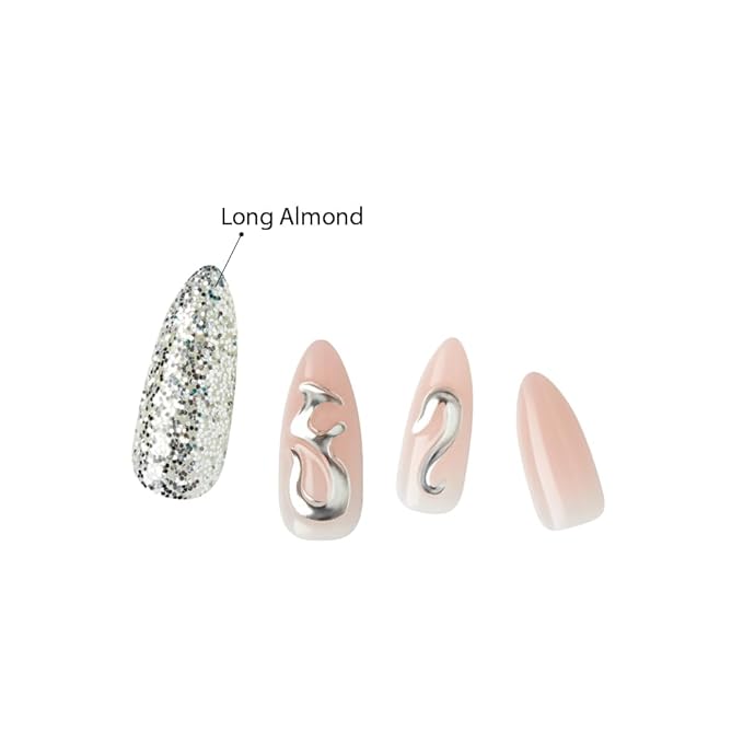 KISS False Nails Kit, Gel Fantasy Allure Ready to Wear Sculpted Nails, Stick and Glue Included, Long Length, Almond Shape with 3D Accent, Long-Lasting Hottest Trend Glue on Nails