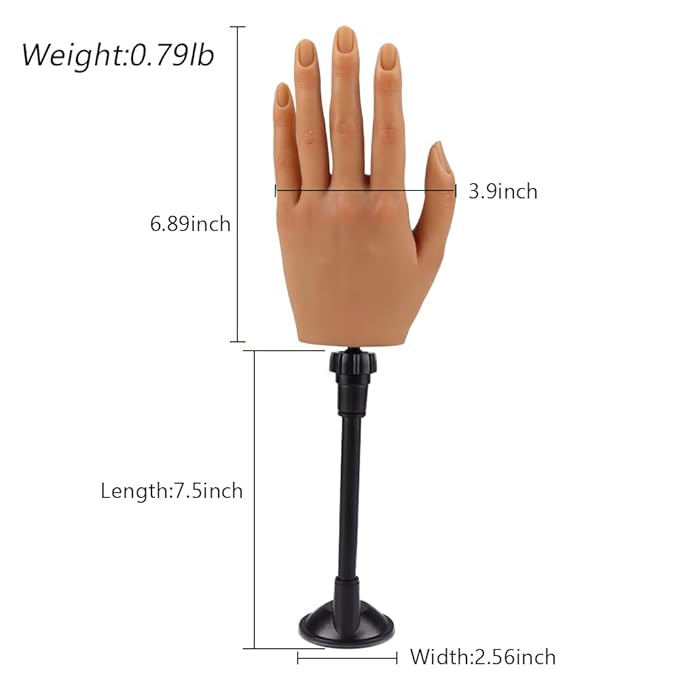 Practice Hand for Acrylic Nails with Stand Bracket, Silicone Fake Hands to Practice Fake Nails Mannequin Hand for Nails Practice and Nail Art Color3 Single Left Hand