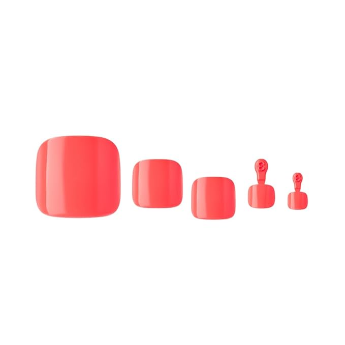 GoldFinger Press On Toenails Kit, High Pigment Orange Red Light Color Fake Toenail, Ready to Wear Gel & Manicure Stick, Mini Glue included, Long-Lasting Convenient & Easy to Apply