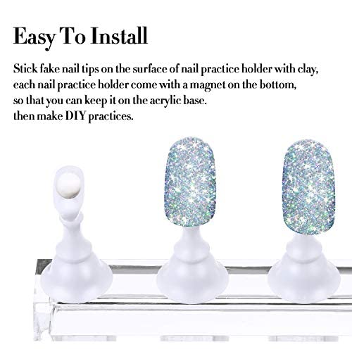 Blulu 2 Set Nail Stand for Painting Press Nail Holder Acrylic Magnetic Tips Training Fingernail Display Stands DIY Crystal Holders and 96 Pieces White Reusable Adhesive Putty(Black and White)