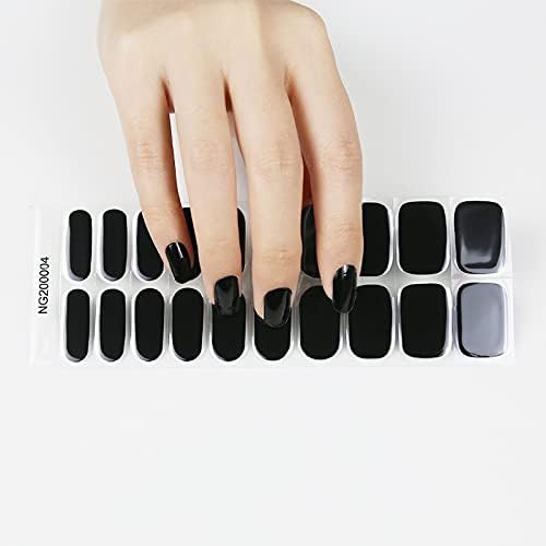 Semi Cured Gel Nail Strips 20 Pcs Black Nail Wraps, Stickers, UV Light Required Nail Art Design Decoration Accessories