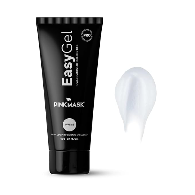 PINK MASK Easy Gel 2oz 60g-WhiteProfessional Builder Enhancement Gel-Quick Nail Extension for Beginner DIY, Nail Strengthener-Long Lasting-Salon Quality-Thickening Solution