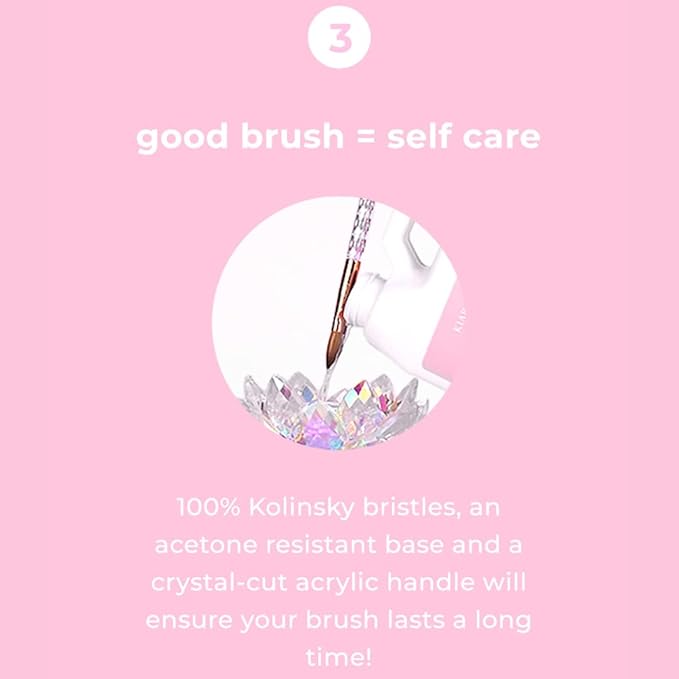 Kiara Sky Acrylic Brush #18 - Pink | 100% Pure Kolinsky | Crystal Cut Handle and Acetone Resistant