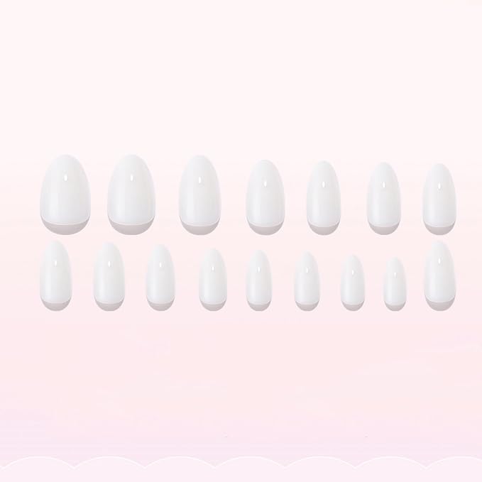 30 Pcs Short Almond Shaped Soft Gel Press on Nails Solid Color Fake Nails Designs Glossy White Acrylic Nails with Glue on Nails Full Cover Salon Quality Thickened False Nails Sets for Women Manicure