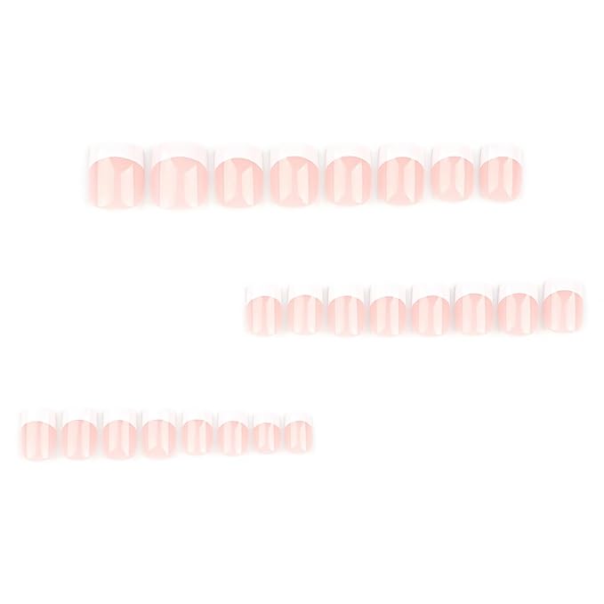 White French Tip Press on Nails Short Square Fake Nails Nude Pink Glossy Design Cute False Nails Stick on Nails Full Cover Acrylic False Nails for Women Girls DIY Manicure Decoration 24pcs