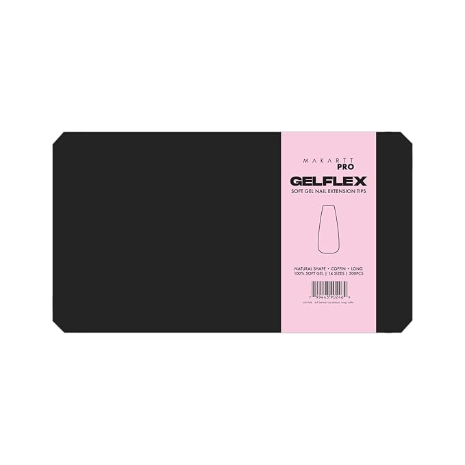 MakarttPro GelFlex Soft Gel Tips 500pc Box – Long Coffin Shape – 14 Sizes 00–9 – Clear Soft Gel Extensions – Easy to Apply, Lightweight, Professional Salon Quality