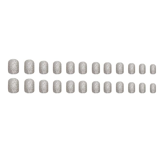Silver Shiny Glitter Press on Nails Short Square Fake Nails Blasting Designs False Nails Shiny Full Cover Glossy Reusable acrylic Stick on Nails for Women Girls Light Luxury Manicure Decoration 24Pcs